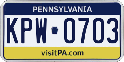 PA license plate KPW0703