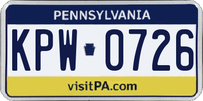 PA license plate KPW0726