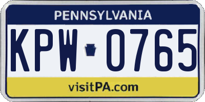 PA license plate KPW0765