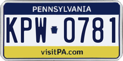 PA license plate KPW0781