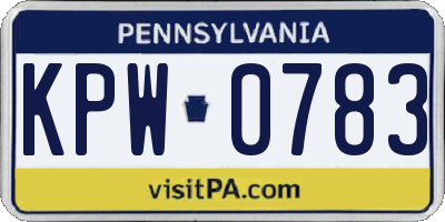 PA license plate KPW0783