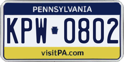 PA license plate KPW0802