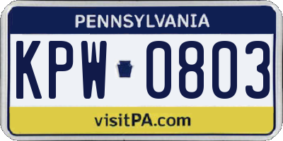 PA license plate KPW0803
