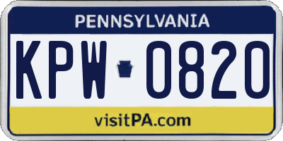 PA license plate KPW0820
