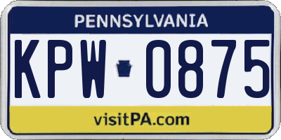 PA license plate KPW0875