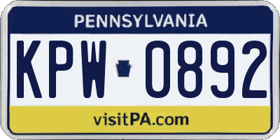 PA license plate KPW0892