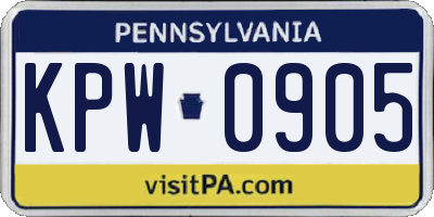 PA license plate KPW0905