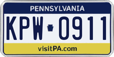 PA license plate KPW0911