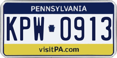 PA license plate KPW0913