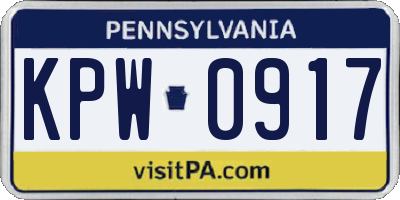 PA license plate KPW0917