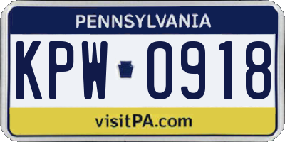 PA license plate KPW0918