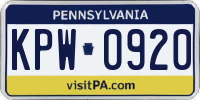 PA license plate KPW0920