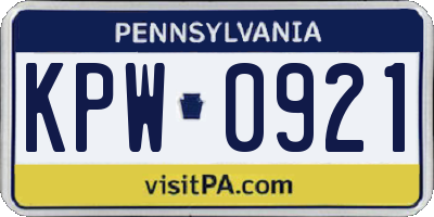PA license plate KPW0921