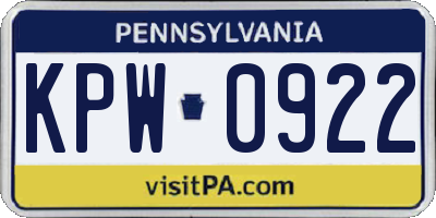 PA license plate KPW0922