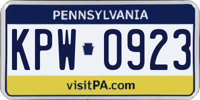 PA license plate KPW0923