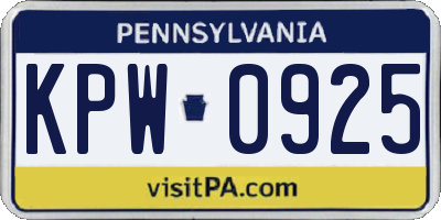 PA license plate KPW0925