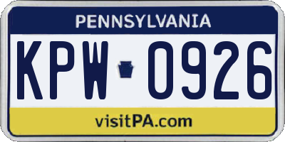 PA license plate KPW0926