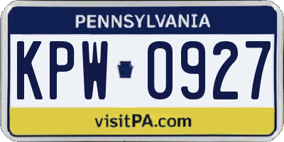 PA license plate KPW0927