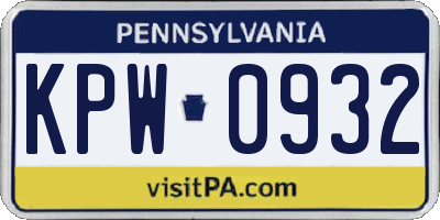 PA license plate KPW0932