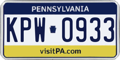 PA license plate KPW0933