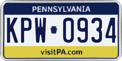 PA license plate KPW0934