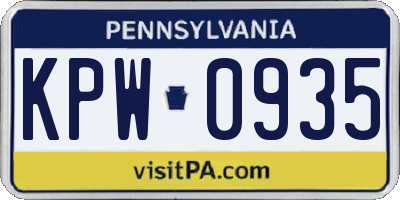 PA license plate KPW0935