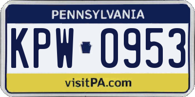 PA license plate KPW0953