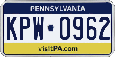 PA license plate KPW0962