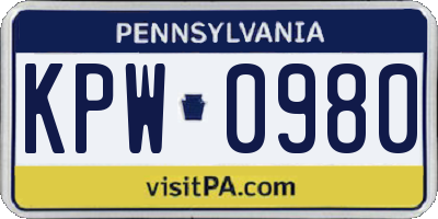 PA license plate KPW0980