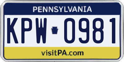 PA license plate KPW0981