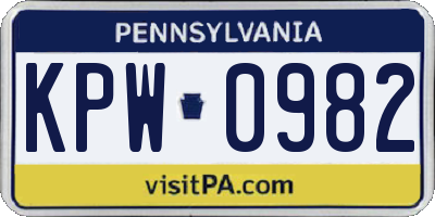 PA license plate KPW0982
