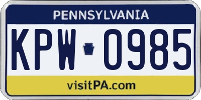 PA license plate KPW0985