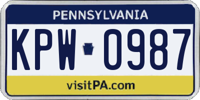 PA license plate KPW0987