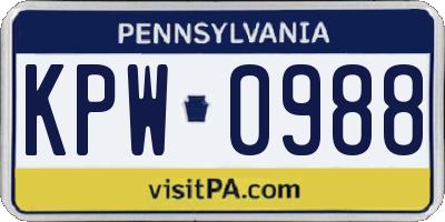 PA license plate KPW0988