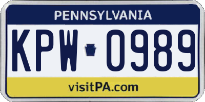 PA license plate KPW0989