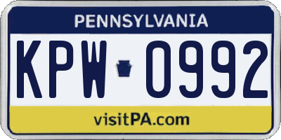 PA license plate KPW0992