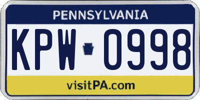 PA license plate KPW0998