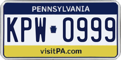 PA license plate KPW0999