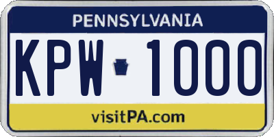 PA license plate KPW1000