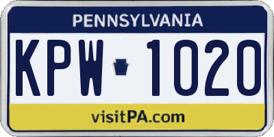 PA license plate KPW1020
