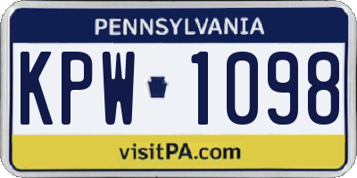 PA license plate KPW1098