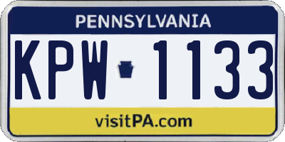 PA license plate KPW1133