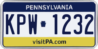 PA license plate KPW1232