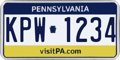 PA license plate KPW1234