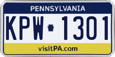 PA license plate KPW1301