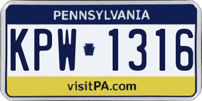 PA license plate KPW1316