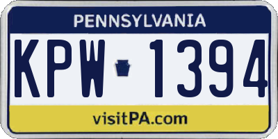 PA license plate KPW1394