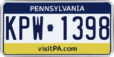 PA license plate KPW1398