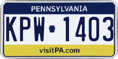 PA license plate KPW1403
