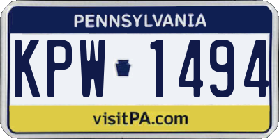 PA license plate KPW1494
